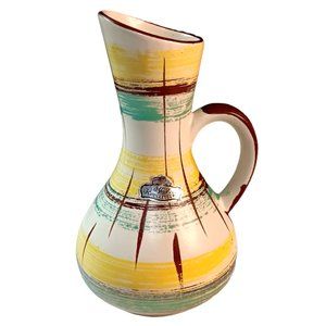 Bay Keramik Pitcher Mid-century Modern Brown Turquoise Yellow